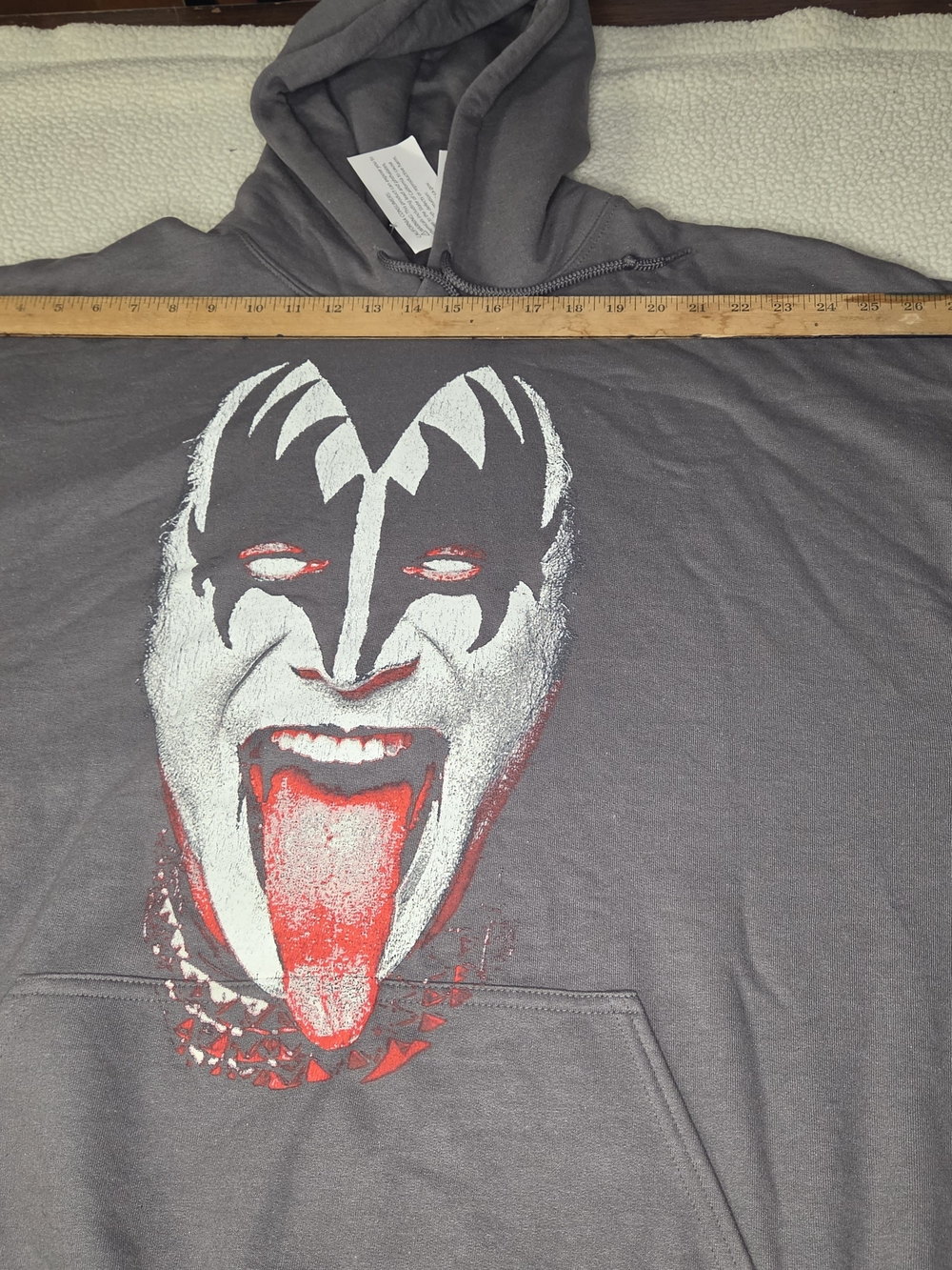 Kiss Gray Graphic Hoodie Sweatshirt with Red Accent Size 2XL - Picture 4 of 7